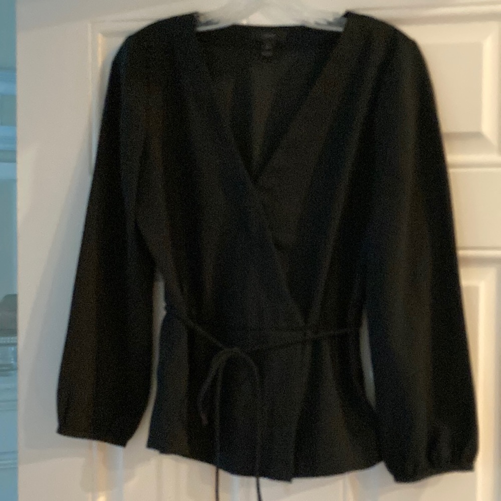 Faux wrap blouse in navy blue